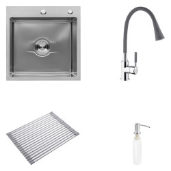 Кухонна мийка Kroner Derby-5050HM Brush + Matte-GRA4333-2 + Kuche-C132GRA + Spender-016 (CVS30137)