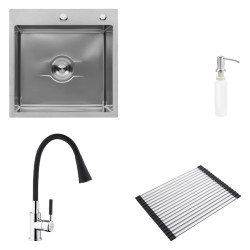 Кухонна мийка Kroner Derby-5050HM Brush + Matte-SCH4333-2 + Kuche-C132BLK + Spender-016 (CVS30140)