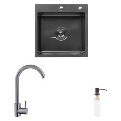 Кухонна мийка Kroner Derby-5050HM PVD + Edelstahl Klassisch-SCH035PVD + Spender-026 (CVS30123)