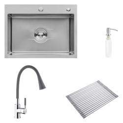 Кухонна мийка Kroner Derby-5843HM Brush + Matte-GRA4333-2 + Kuche-C132GRA + Spender-016 (CVS30139)