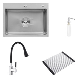Кухонна мийка Kroner Derby-5843HM Brush + Matte-SCH4333-2 + Kuche-C132BLK + Spender-016 (CVS30142)