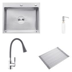 Кухонна мийка Kroner Derby-6050HM Brush + Matte-GRA4333-2 + Kuche-C132GRA + Spender-016 (CVS30138)