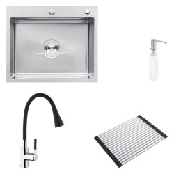 Кухонна мийка Kroner Derby-6050HM Brush + Matte-SCH4333-2 + Kuche-C132BLK + Spender-016 (CVS30141)