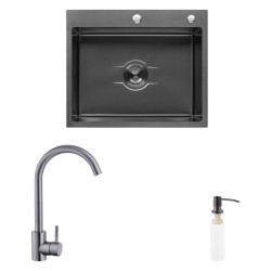 Кухонна мийка Kroner Derby-6050HM PVD + Edelstahl Klassisch-SCH035PVD + Spender-026