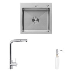 Кухонна мийка Kroner Geburstet-5050HM + Edelstahl Klassisch-ESG03917 + Spender-016