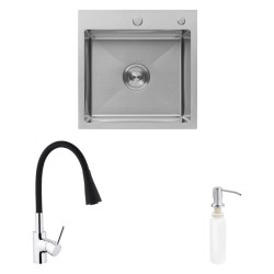 Кухонна мийка Kroner Geburstet-5050HM + Kuche-C031BLK + Spender-016 (CVS30109)