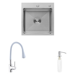 Кухонна мийка Kroner Geburstet-5050HM + Kuche-C031GRA + Spender-016 (CVS30111)