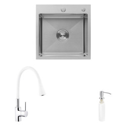 Кухонна мийка Kroner Geburstet-5050HM + Kuche-C031WHI + Spender-016 (CVS30112)