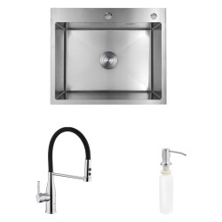 Кухонная мойка Kroner Geburstet-6050HM + Ersel-C03111BLK + Spender-016