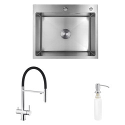 Кухонна мийка Kroner Geburstet-6050HM + Klassisch-ESG03815BLK + Spender-016