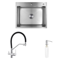 Кухонная мойка Kroner Geburstet-6050HM + Klassisch-ESG03817BLK + Spender-016