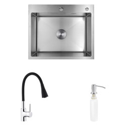 Кухонная мойка Kroner Geburstet-6050HM + Kuche-C031BLK + Spender-016 (CVS29843)