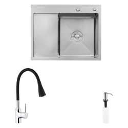 Кухонная мойка Kroner Geburstet-6350RHM + Kuche-C031BLK + Spender-ECG049 (CVS30127)