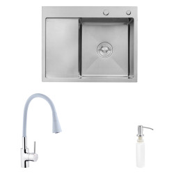 Кухонна мийка Kroner Geburstet-6350RHM + Kuche-C031GRA + Spender-016 (CVS30128)