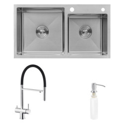 Кухонна мийка Kroner Geburstet-7843ZHM + Edelstahl Klassisch-ESG03815BLK + Spender-016