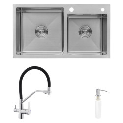 Кухонная мойка Kroner Geburstet-7843ZHM + Edelstahl Klassisch-ESG03817BLK + Spender-016