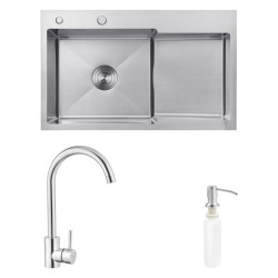 Кухонна мийка Kroner Geburstet-7848LHM + Edelstahl Klassisch-ESG035 + Spender-016 (CVS30080)