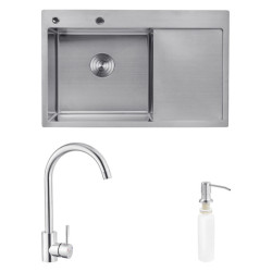 Кухонна мийка Kroner Geburstet-7849LHM + Edelstahl Klassisch-ESG035 + Spender-016 (CVS30079)