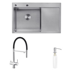 Кухонна мийка Kroner Geburstet-7849LHM + Edelstahl Klassisch-ESG03815BLK + Spender-016