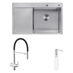 Кухонна мийка Kroner Geburstet-7849RHM + Edelstahl Klassisch-ESG03815BLK + Spender-016