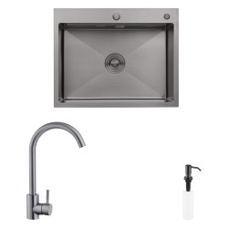 Кухонна мийка Kroner Schwarze-6350HM PVD + Edelstahl Klassisch-SCH035PVD + Spender-SCH049 (CVS30124)