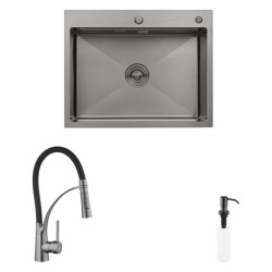 Кухонна мийка Kroner Schwarze-6350HM PVD + Ersel-GRP03393BLK + Spender-SCH049 (CVS30076)