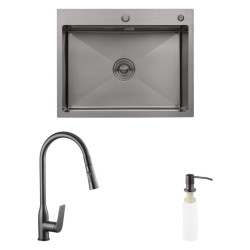 Кухонна мийка Kroner Schwarze-6350HM PVD + Graz-GRP030 + Spender-026 (CVS29809)