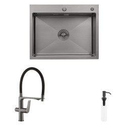 Кухонна мийка Kroner Schwarze-6350HM PVD + Graz-GRP03815 + Spender-SCH049 (CVS30125)