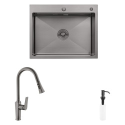 Кухонна мийка Kroner Schwarze-6350HM PVD + Makon-GRP030-T + Spender-SCH049 (CVS30075)
