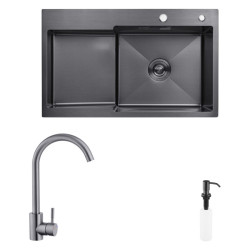 Кухонна мийка Kroner Schwarze-7848RHM PVD + Edelstahl Klassisch-SCH035PVD + Spender-SCH049 (CVS30120)