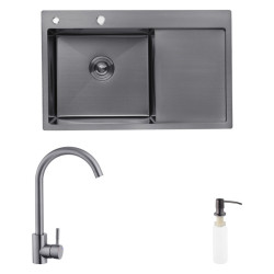 Кухонная мойка Kroner Schwarze-7849LHM PVD + Edelstahl Klassisch-SCH035PVD + Spender-026 (CVS30118)