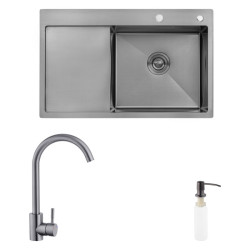 Кухонная мойка Kroner Schwarze-7849RHM PVD + Edelstahl Klassisch-SCH035PVD + Spender-026 (CVS30119)
