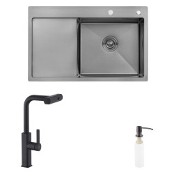 Кухонная мойка Kroner Schwarze-7849RHM PVD + Edelstahl Klassisch-SCH03918 + Spender-026