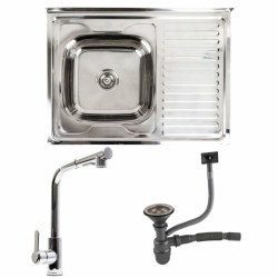 Кухонна мийка Valeso (80x60 см) полірована ліва + Valeso FC-1 з висувним виливом