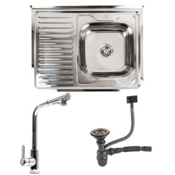 Кухонна мийка Valeso 8060R полірована + Valeso FC-1 з висувним виливом