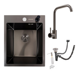 Кухонная мойка Valeso Handmade (40x50 см) PVD чорна + Valeso FC-5 PVD черный