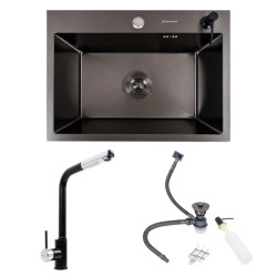 Кухонна мийка Valeso Handmade (58x43 см) PVD чорна + Valeso Q411MB