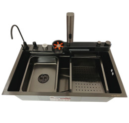 Кухонна мийка Valeso Handmade 75x45DF PVD чорна "Водоспад" (ДЕКОР)