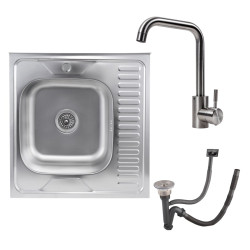 Кухонная мойка Valeso 6060 Сатин "L" 0,7/160 TM + Valeso NS02A