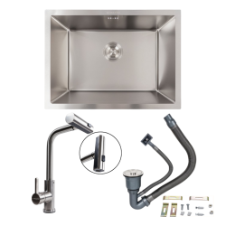 Кухонна мийка Valeso Handmade 70x50 PVD чорна (3,0/0,8) + Valeso NES-ZZ45