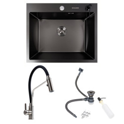 Кухонна мийка Valeso Handmade 60x50 PVD чорна + Valeso KN36