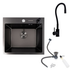 Кухонная мойка Valeso Handmade 50x45 PVD черная + Valeso NES-ZZ45