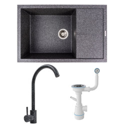Кухонна мийка Valeso 7950 CALYPSO + Valeso Q411MB + Сифон (Графіт)