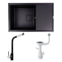 Кухонна мийка Valeso 7950 GALANS + Valeso Q411MB + Сифон (Чорний)