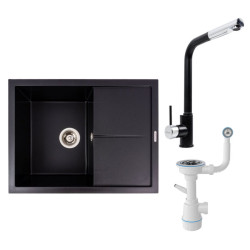 Кухонна мийка Valeso 6550 CRIPTA + Valeso Q411MB + Сифон (Чорний)