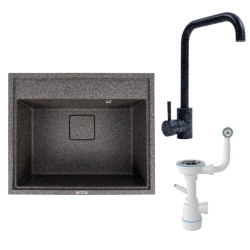 Кухонна мийка Valeso 6050 SHERLIT+ Valeso NS02A + Сифон (Графіт)