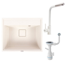 Кухонна мийка Valeso 6050 SHERLIT + Valeso Q411B + Сифон (Білий у крапку)