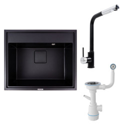 Кухонна мийка Valeso 6050 SHERLIT + Valeso Q411MB + Сифон (Чорний)