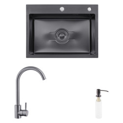 Кухонная мойка Kroner Derby-5843HM PVD + Edelstahl Klassisch-SCH035PVD + Spender-026