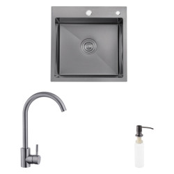 Кухонная мойка Kroner Schwarze-4545HM PVD + Edelstahl Klassisch-SCH035PVD + дозатор Spender-026